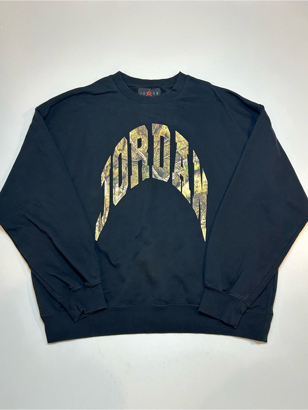 Jordan Brooklyn French Terry Realtree Crewneck Sweatshirt Black Camo Arch Logo